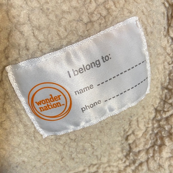 Wonder Nation Dark Charcoal Denim Jacket with Cream Sherpa Lining, L 10-12 - Picture 8 of 10